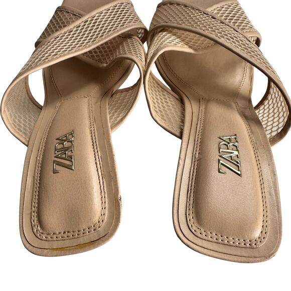 Zara Mesh Stiletto Mules Nude Cream Size 10 / 41 - Picture 10 of 14